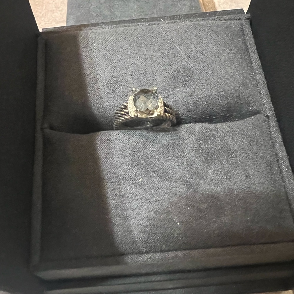 David’s yurman petite ring in sterling silver with prasiolite and pave diamonds
